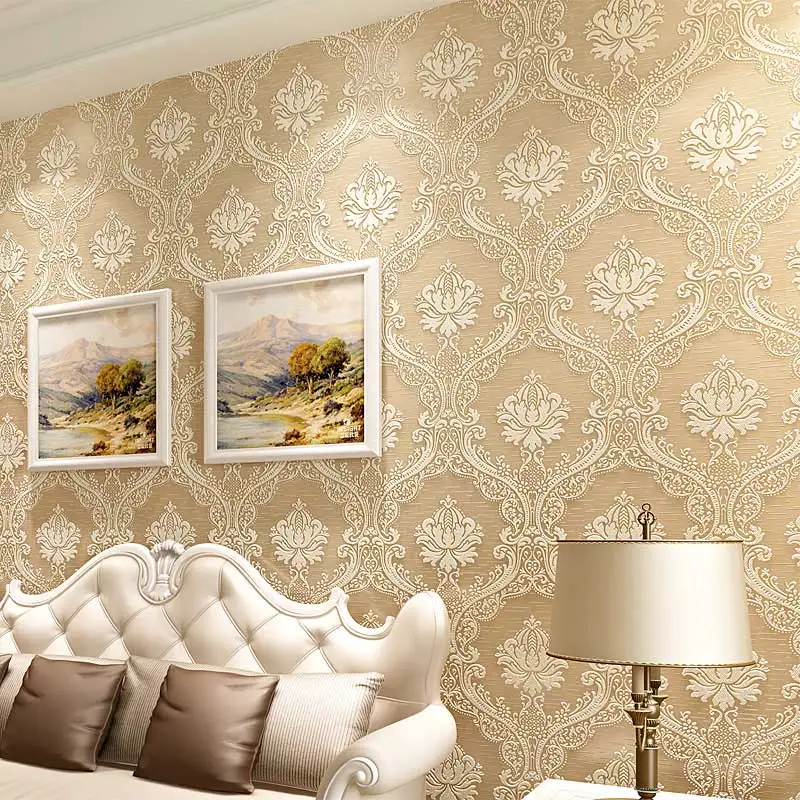 

Luxury Damask 3D Embossed Non-woven Wallpaper Roll For Living Room Bedroom TV Background Walls Wallpaper Home Decor Papier Peint