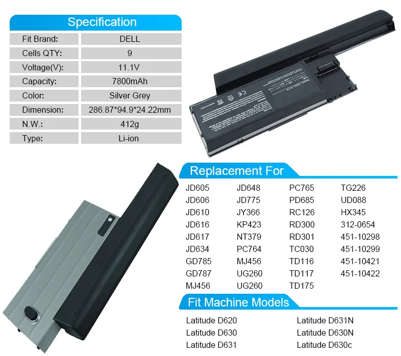 7800 мАч аккумулятор HX345 MJ456 JD617 TG226 RD301 451-10299 451-10421 для dell Latitude D630c D630 D620 D631 D631N D630N