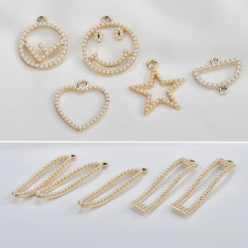 

30pcs/lot Imitation Pearls decoration geometry round/hearts/wave rectangle/smiley face shape alloy floating locket charms