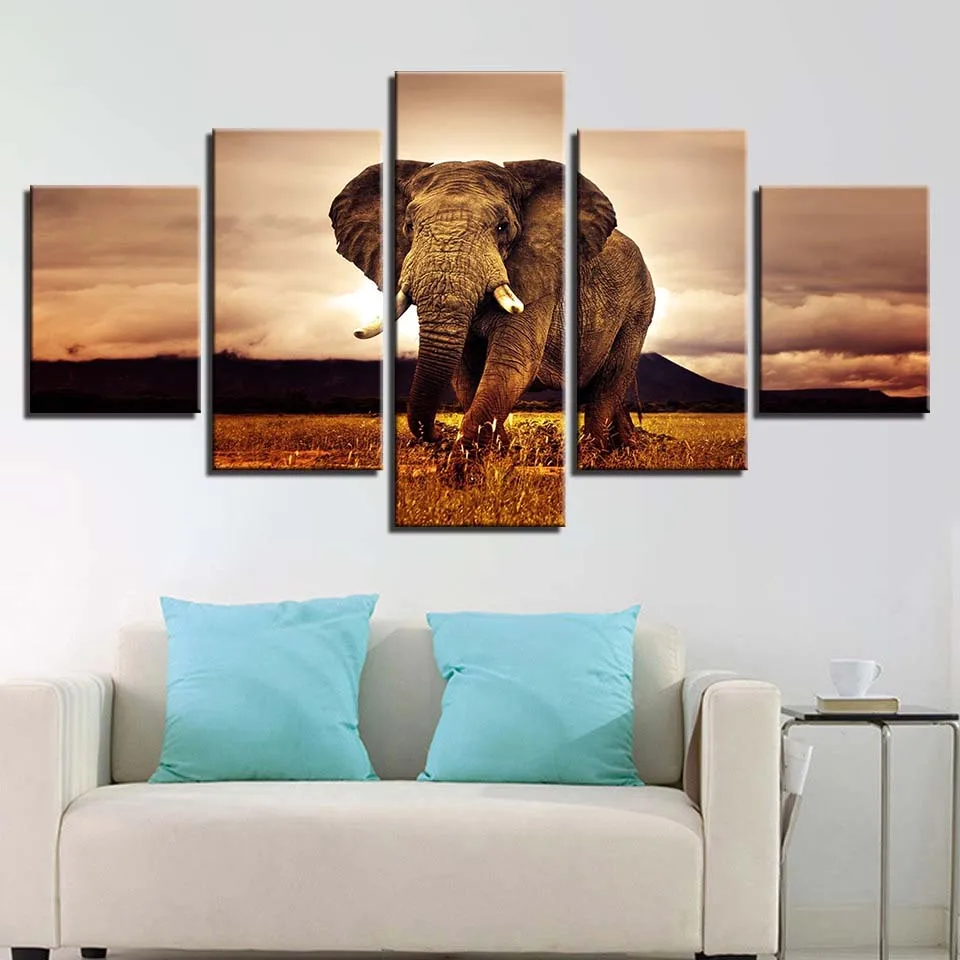 Pictures-Home-Decor-Canvas-5-Panel-Animal-Elephant-Modular-Framework-Painting-Top-Rated-Wall-For-Living (2)
