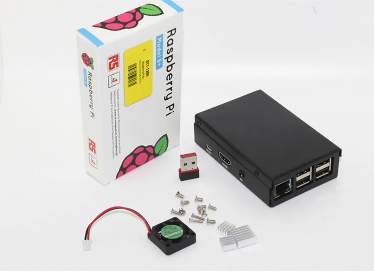 

Metal Box! Raspberry pi kit Rev3.0 512 ARM Raspberry Pi Model B Plus + Black Metal Case + 5V fan with 2 heatsinks + WIFI Adapter