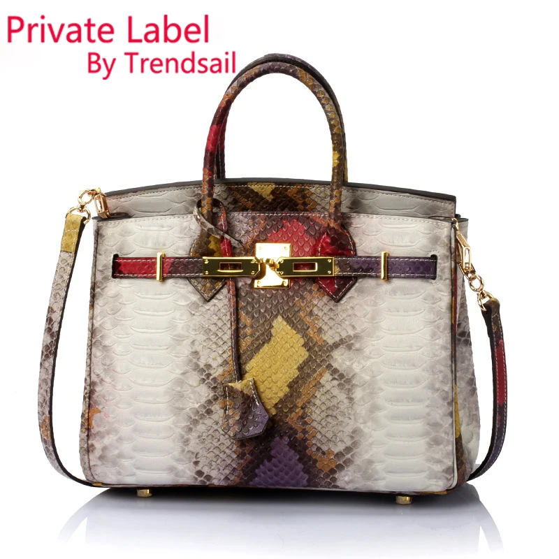 

Accept private label Custom logo wholesale drop shipping genuine leather handbags Bag Pattern Python Purse Tote Top Handle Bag