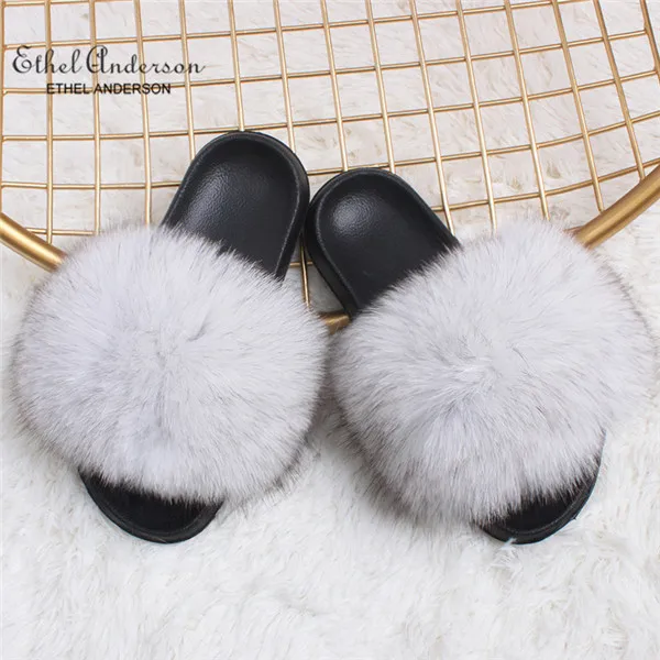 Natural Fox Fur Новинка года; шлепанцы с натуральным лисьим мехом; шлепанцы для дома и улицы; женские меховые сандалии; обувь на плоской подошве; - Цвет: Natural Fox Fur