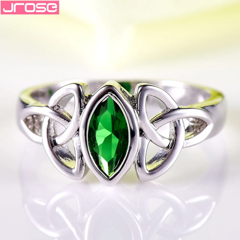 JROSE обручальные вечерние украшения с зеленым кубическим цирконием и кельтским узлом, кольцо из белого золота, размеры 6, 7, 8, 9, 10, подарки на юбилей для влюбленных