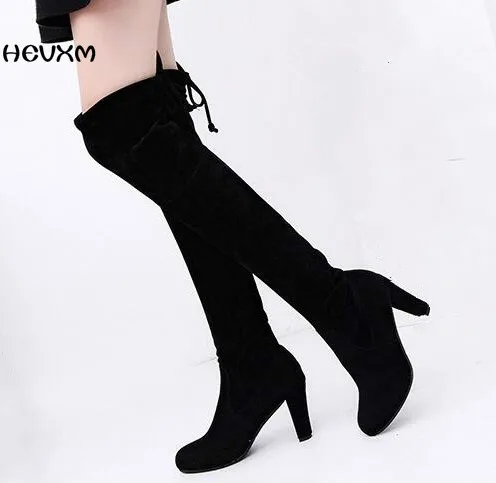 HEVXM 2017 New Designer Slim Thigh High Boots Woman Suede Fashion Over The Knee Boots Women Shoes High Heels Winter Women Boots hot fashion solid concise suede slim thigh high women boots over the knee winter high heels woman shoes