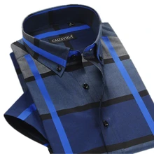 Хлопковый в британском стиле мужская клетчатая рубашка платье с коротким рукавом рубашка Slim Fit известный бренд Мужская Мода Повседневная летняя vestidos плюс 4XL