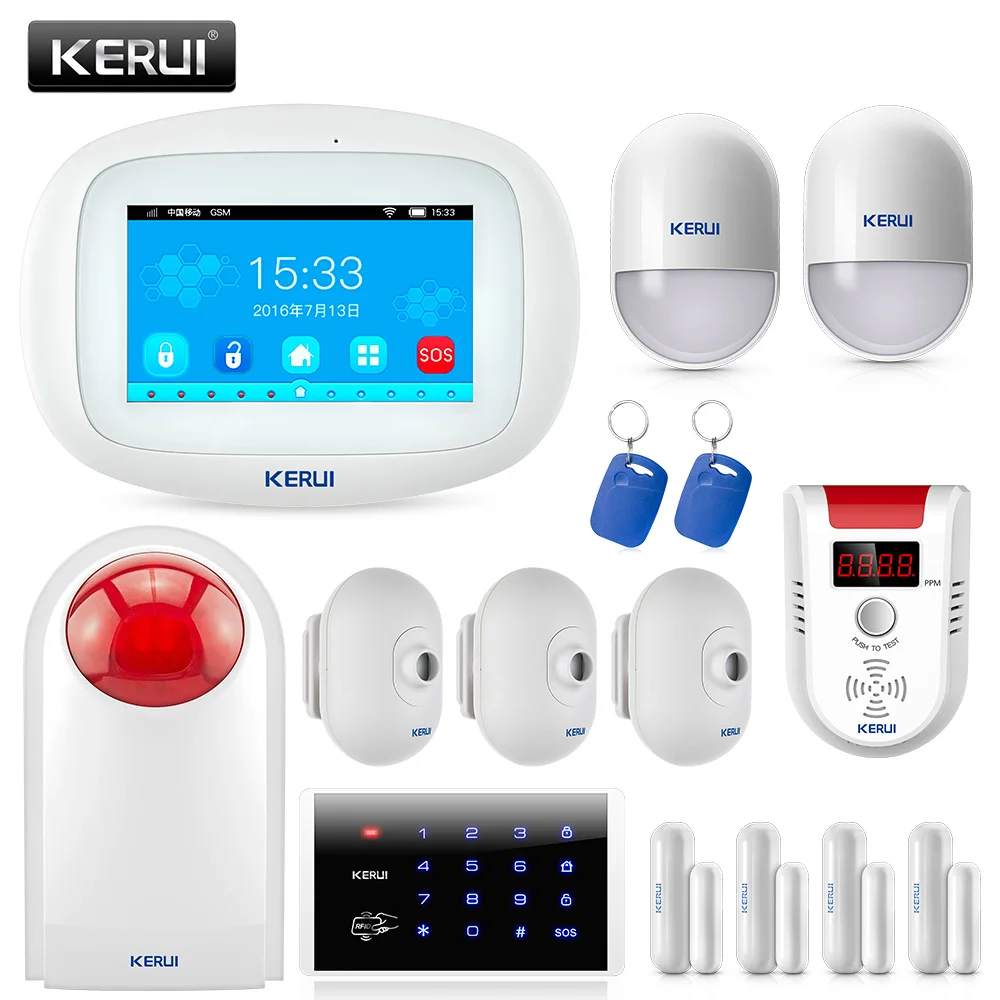 

KERUI Wireless WiFi GSM Home Security Burglar Alarm System Kits 4.3 Inch TFT Color Touch Screen APP Controle