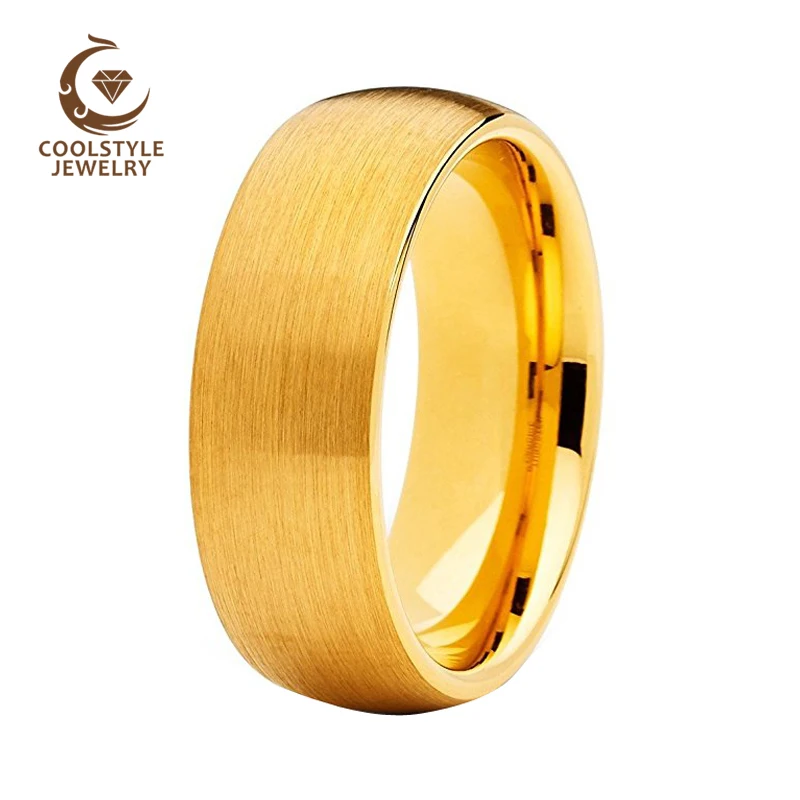 

8MM Gold Wedding Band Men Women Tungsten Carbide Ring Dome Band Satin Finish Comfort Fit