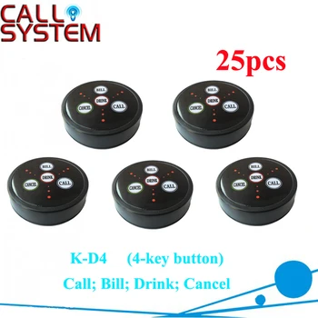 

25pcs Guest press buzzer button for service K-D4 4-key transmitter (Call;Bill;Drink;Cancel)