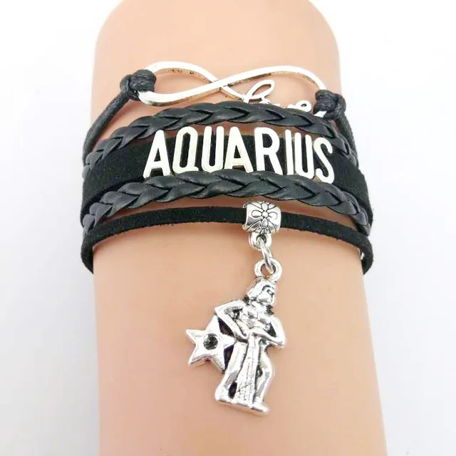 12 Zodiac Signs Bracelet Womens Bracelets Beads Handmade Charm Leather Bracelet Punk Rock Men Jewelry - Окраска металла: 4