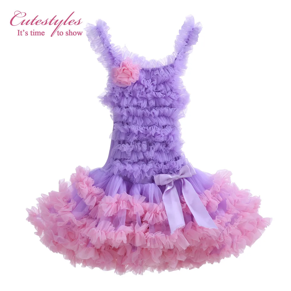 

Cutestyles Girl Tutu Dress Light Purple Dresses With Pink Chiffon And Flower Bowknot Baby Clothing Fluffy Party Dress For Girls