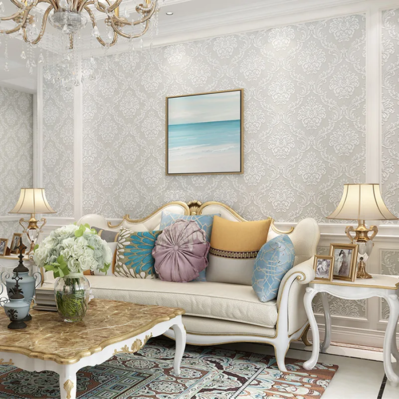 Modern European Style Floral Wall Papers Home Decor 3D Embossed Damask Wallpaper Roll Bedroom Living Room Sofa TV Background