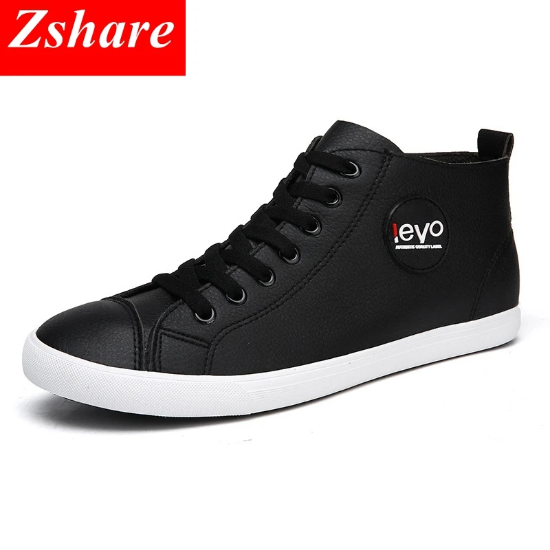 

Men Shoes Casual Flat Sneakers Microfiber Leather Mens Shoes Casual Footwear Black White High Top Sneakers for Men Walking Shoes