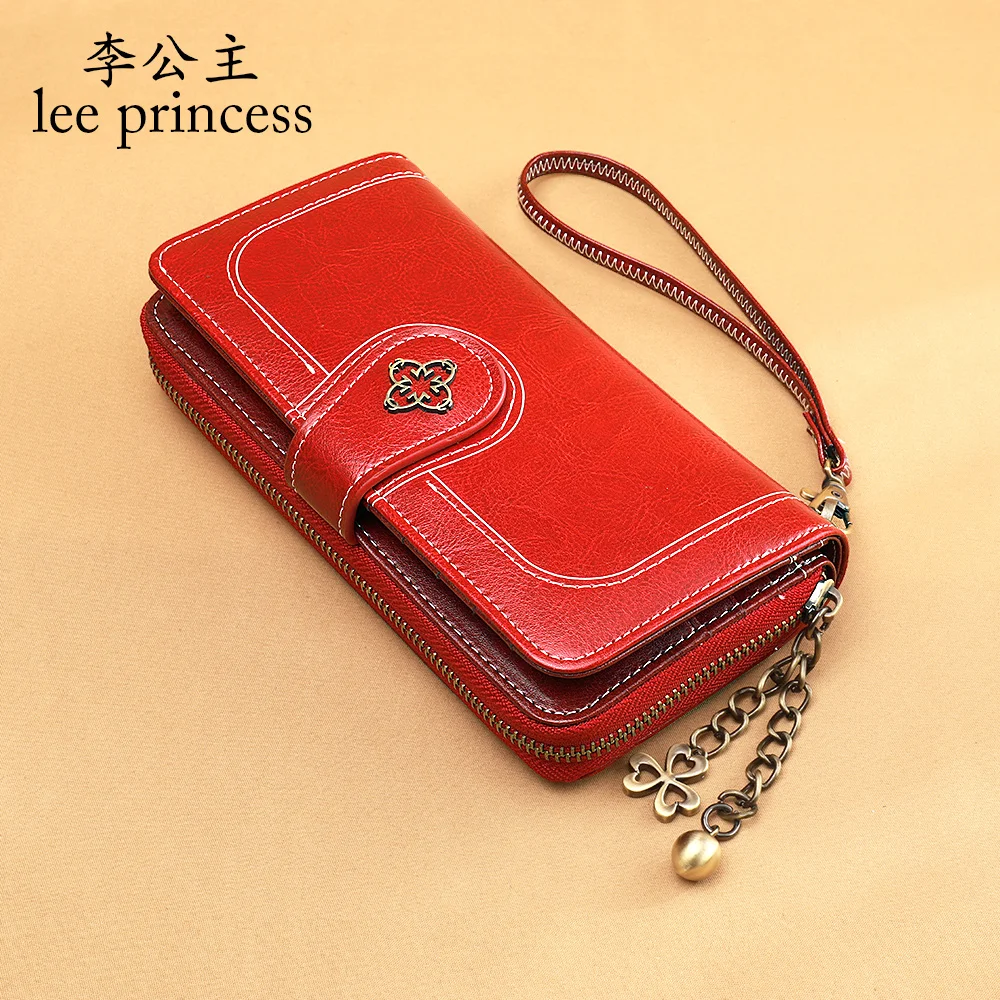 

Lee Princess Women Wallets Luxury Brand Wallets Designer Purse Long Ladies Clutch Bag Money Oil Wax Leather Phone Wallet Female