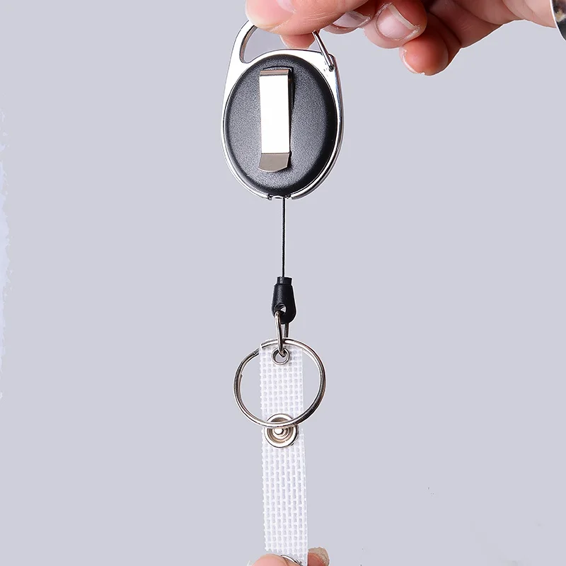 

Hot New Retractable Keychain Carabiner Oval Shape ABS Zinc Alloy Anti-lost Steel Rope Buckled Clip Ring Outdoor Climbing Tool