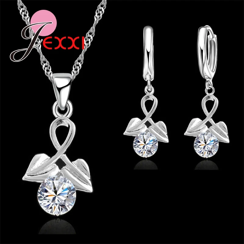 JEXXI font b Luxury b font Elegant 925 Sterling Silver Double Heart Cubic Zirconia Drop Earrings
