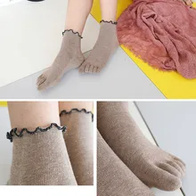 Женские однотонные носки с золотым кружевным носком милые тонкие носки для девочек Мягкие хлопковые носки с пятью пальцами Z319