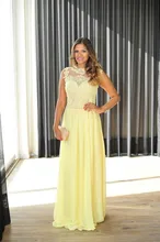 Heißer Gelb Lange Chiffon Abendkleider Durchsichtig Perlen Spitze Kleid für Prom Night Schöne Graduation Kleid