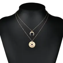 

Boho Gold Color Coin Horn Pendant Necklace for Women Girl Long Charms Layered Necklaces Statement Jewelry