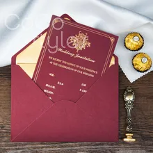 Cocostyles пользовательские старинные бордовый конверт с золотым фольгированием пригласительный билет для королевская свадьба пригласительный билет