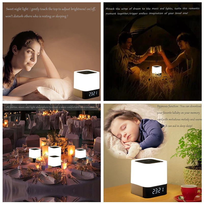 Светодиодный Будильник с ночным светильник Bluetooth колонки, все в 1 сенсорный датчик прикроватная лампа/MP3 музыкальный плеер Будильник