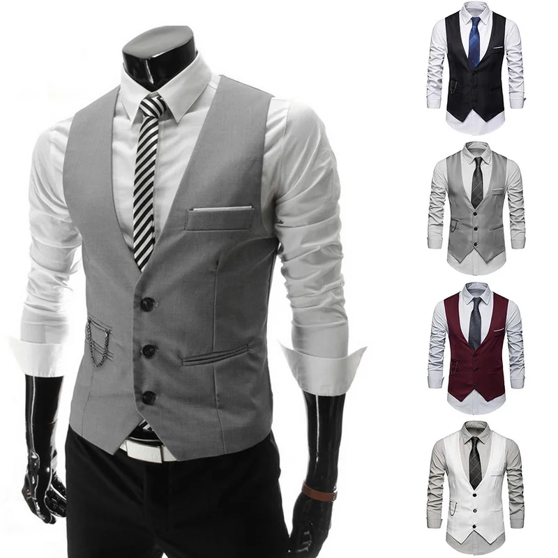 

2019 New Men Dress Vests For Men Slim Fit Mens Suit Vest Male Waistcoat Gilet Homme Casual Sleeveless Formal Business Jacket