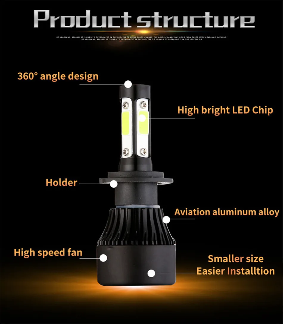 DIC из 2 предметов 4 стороны COB H7 50 Вт 10000LM светодиодный головной светильник 9006/HB4 9005/HB3 H11/H8 H4 9012 5202 9007 9004 Hi/короче спереди и длиннее сзади) фары дальнего и ближнего света светильник противотуманные лампы