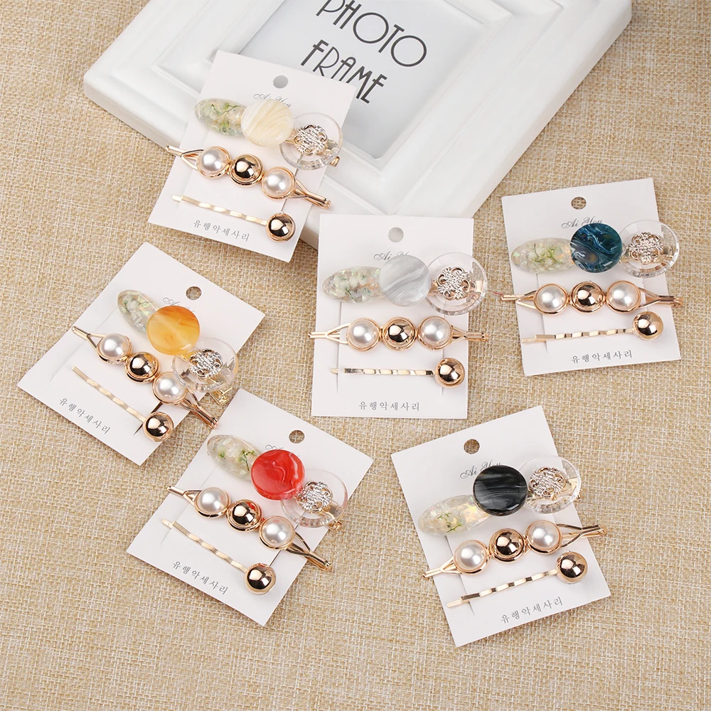 

1 Set Pearls Acetate Geometric Hair Clips For Fashion Women Girls Headband Sweet Hairpins Barrettes Hair Accessories Tool