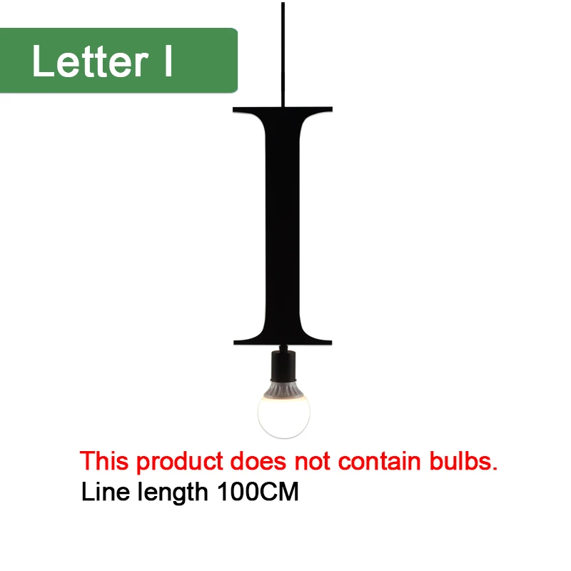Kaguyahime подвесной светильник s E27 DIY, креативный светильник с буквенным принтом от A до Z, железный подвесной светильник 100 см, скандинавские светодиодные лампы для декора, для чердака, гостиной - Цвет корпуса: I