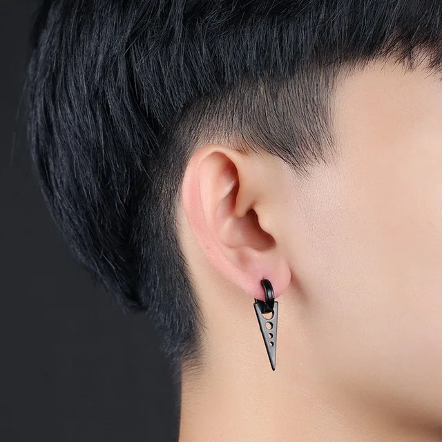 Hip Hop Inverted Triangle Hoop Earrings For Men Stainless Steel Hip Hop Inverted Triangle Hoop Earrings For Men Stainless Steel Black Mens Punk Earings Fashion