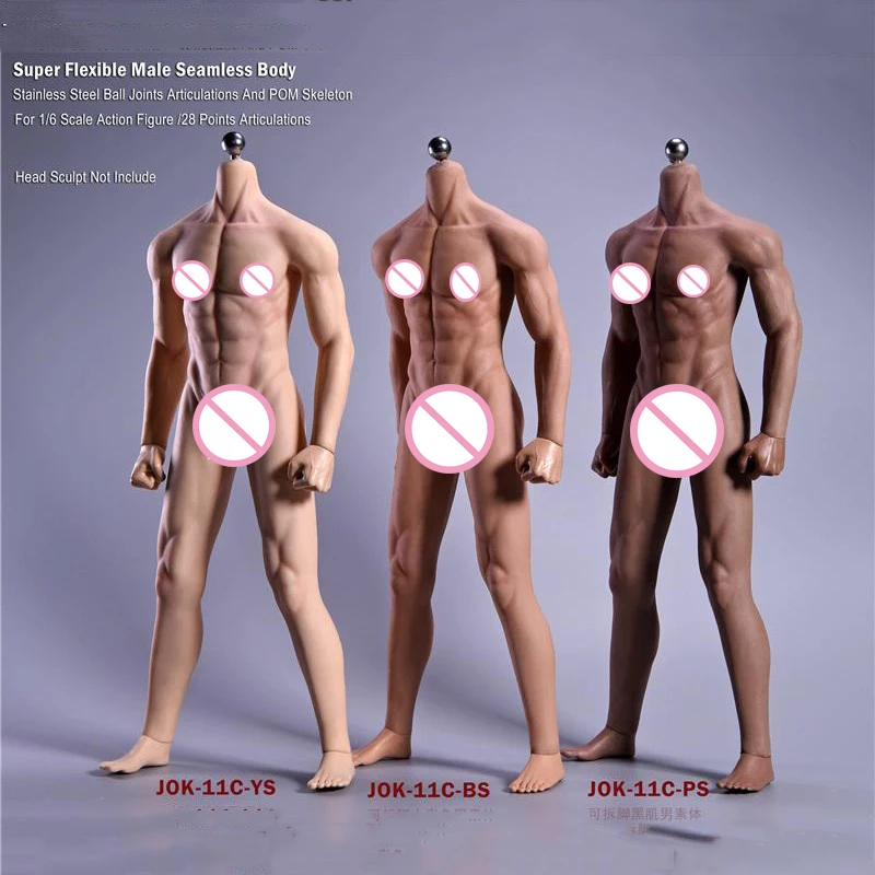 

1/6 Scale 12''Ultra Flexible Muscular Male Seamless Body Stainlee Steel Skeleton Human-like Skin Bodies for 1/6 Head