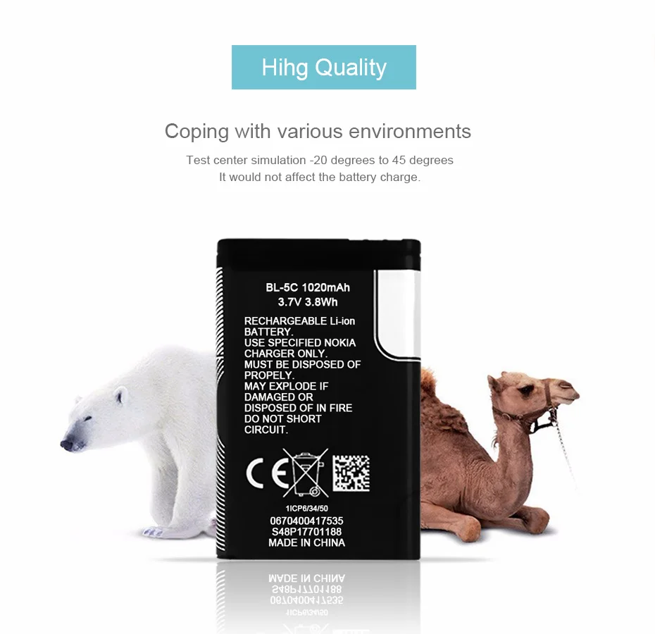 2018 New HORUG 100% Original BL-5C Phone Battery For Nokia BL 5C BL-5C BL5C 1112 1110 6600 N70 N71 N90 Replacement BL 5C Battery (10)