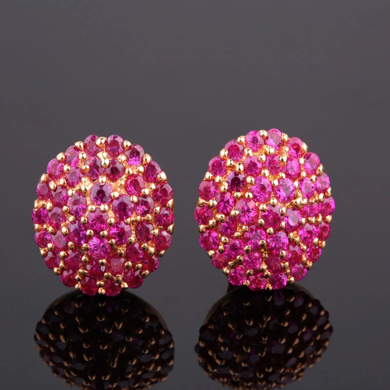 Robira Cluster Prong Setting Ruby Stud Earrings 18K Rose Gold Women