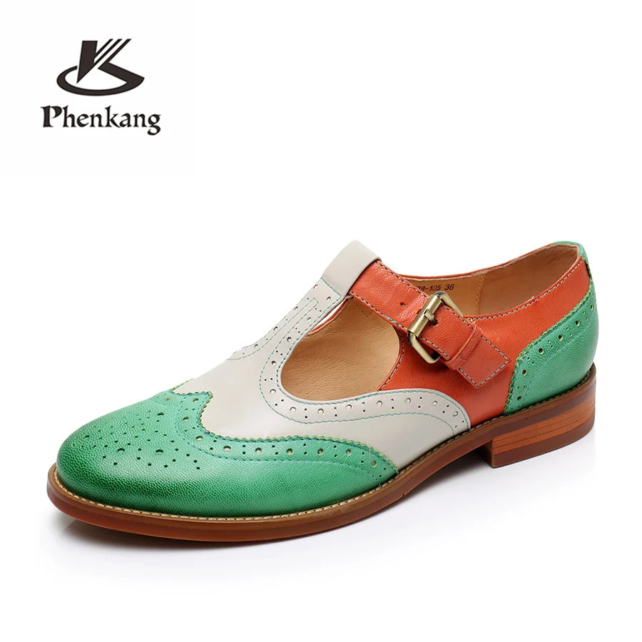 Yinzo/Дизайнерские Туфли-броги из натуральной кожи; винтажные туфли на плоской подошве ручной работы; Цвет зеленый, красный, желтый; женские туфли-оксфорды; сезон весна-лето; американский размер 9 - Цвет: green