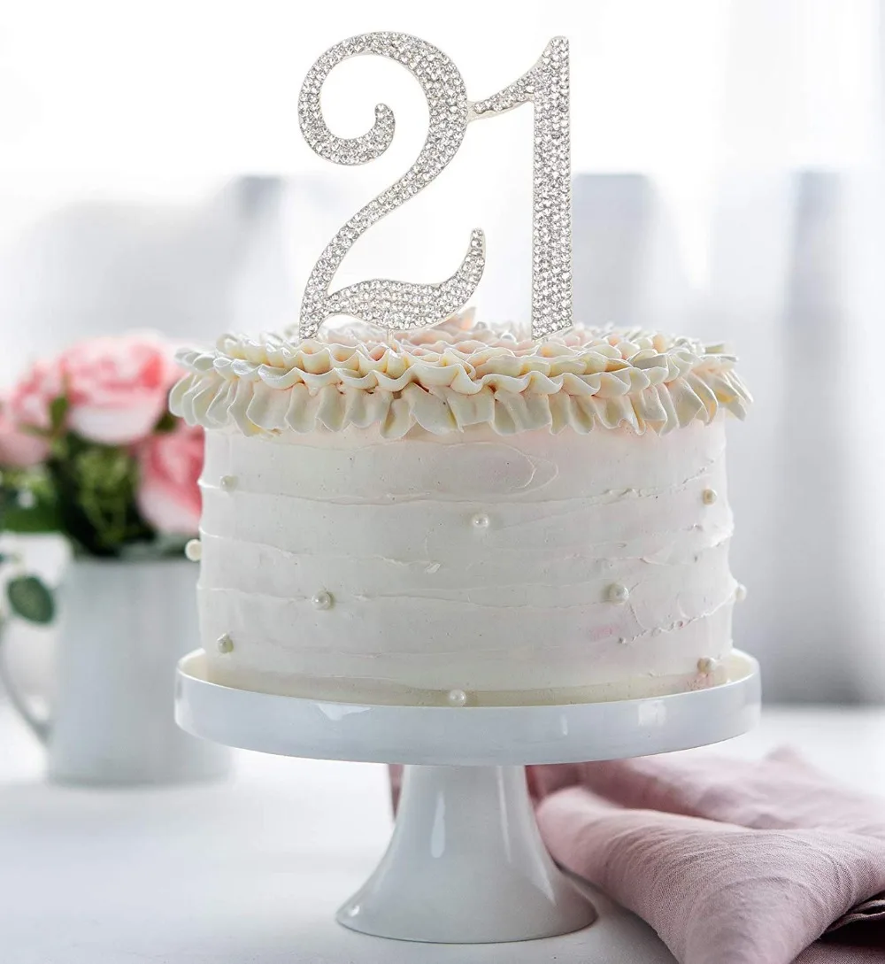 Hatcher lee Bling Crystal 21 Birthday Cake Topper - Best Keepsake  21st Party Decorations Silver (3)