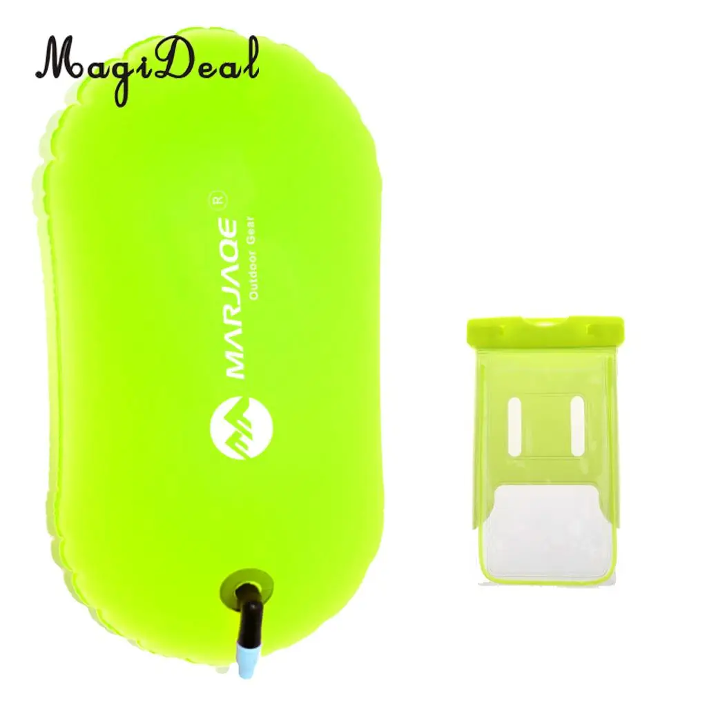 MagiDeal High Visible Open Water Swimming Safety Buoy With Dry Bag and Phone Case for Diving Kayaking Swimming Floating Training