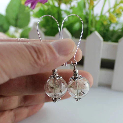 

2Pairs 16MM Glass Bubble Dandelion Earrings Wish earrings Botanical jewelry