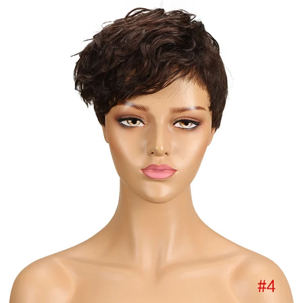 Rebecca смешанные цвета короткий волнистый парик перуанский Remy человеческие волосы парики для черных женщин коричневый красный натуральный волнистый парик WH DINA - Цвет волос: #4