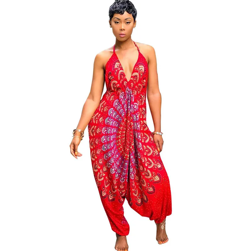 Dashiki African Ethnic Sexy Harem Romper Womens Loose Jumpsuit Summer