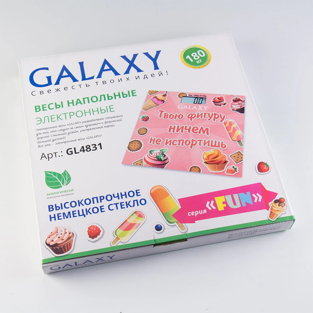 Весы напольные Galaxy GL 4831 (Предел 180 кг, шаг измерений 100 г, ЖК-дисплей, стекло, автовыключение)