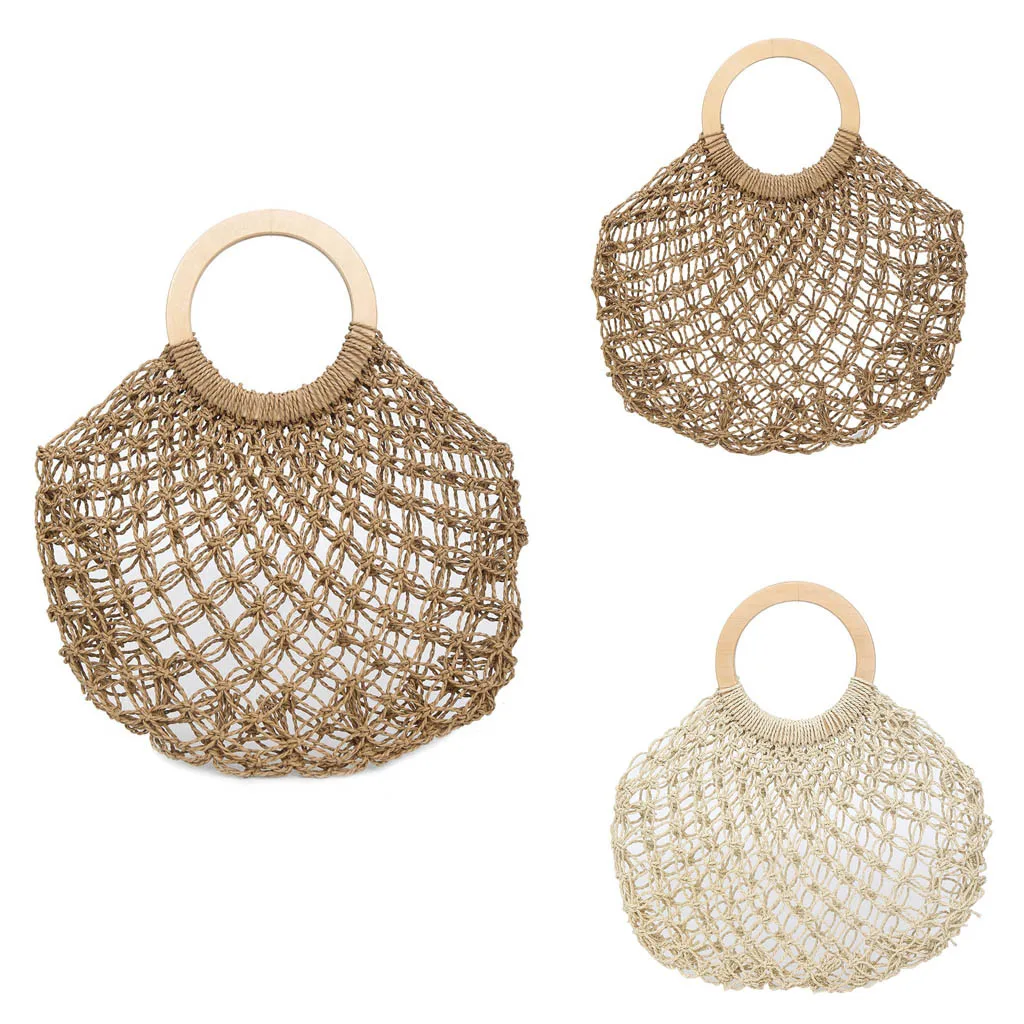 

Women's Fashion Button Decoration Straw Material Woven Bag Solid Color Handbag Humanized Design Wild Hollow Beach Bag Apr 16