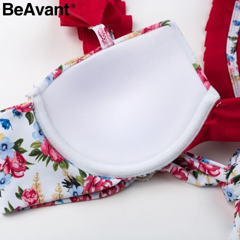 BeAvant, цветочный принт, летняя пляжная одежда, Женский комплект 2 шт., с оборками, на лямках, сексуальный купальник, купальники, для отдыха, пляжа, купальный костюм, Купальники