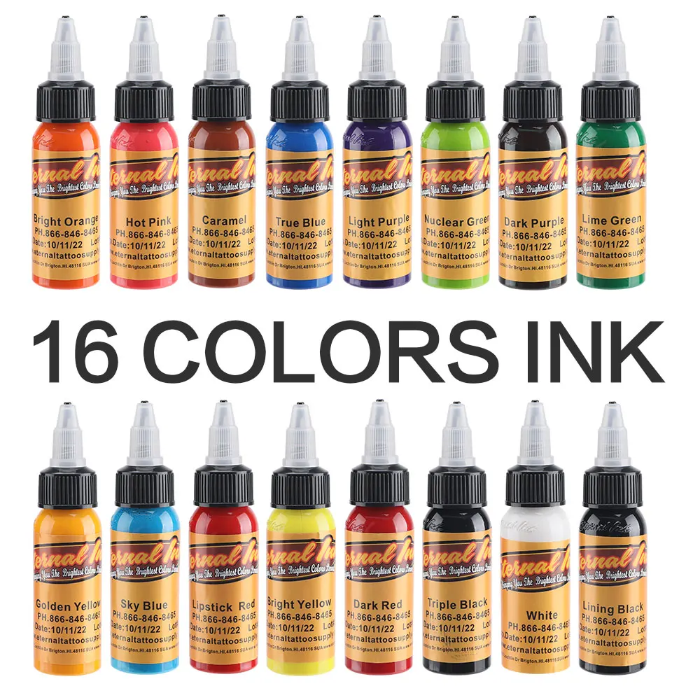 

Permanent Tattoo Ink Set Makeup Pigment 16 Color 1oz Ink Tattoo Tool