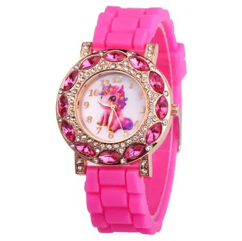 

Hot Sales Lovely silicone leather Watch Children Girls Women Fashion Crystal Dress Quartz Wristwatches Kids Watch 1072