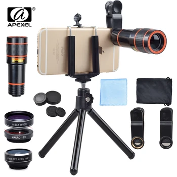 

Universal 6 in 1 tripod 12X Zoom Telescope Fisheye Wide Angel Macro Lens For iPhone 6 7 Samsung S8 S7 android smartphone 12DG3