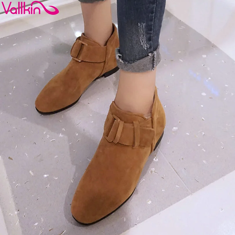 

VALLKIN 2016 Autumn Women Shoes Real Leather Black Ladies Square Low Heel Ankle Boots British Style OL Fashion Boots Size 34-39