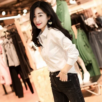 

White Shirt Female Long Sleeve Loose 2019 Spring Dress New Top Casual Korean Version Hundred Cotton Spring Teen Shirt