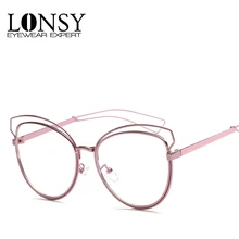 LONSY Мода г. Металл Розовый Для женщин модная оправа для очков, дизайнерские солнцезащитные очки кошачьи Глаза Рамки прозрачные очки для работы за компьютером CJ2217