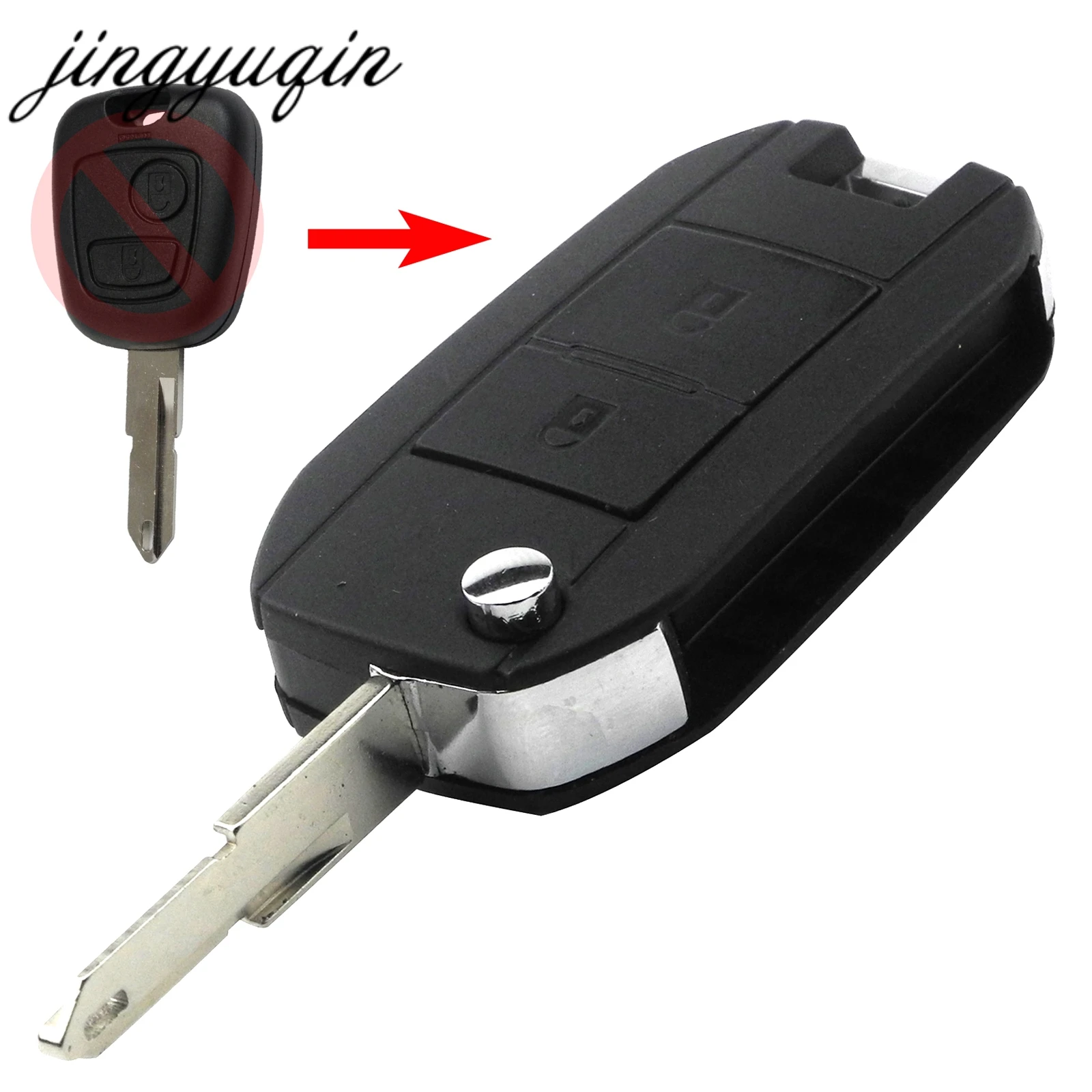 

jingyuqin Modified Flip Folding Car Key Fob Shell For Peugeot 206 207 Remote 2 Button Key Case