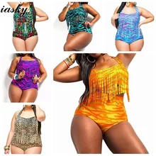IASKY Плюс Размер леопардовый принт набор бикини кисточки сексуальный женский Ретро Высокая талия Купальник купальник купальный костюм для женщин